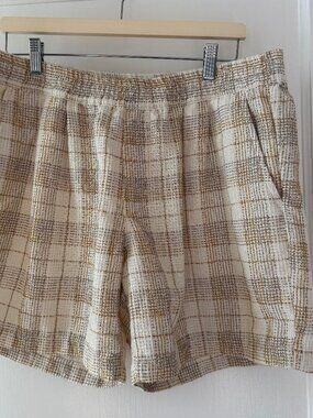 NWT Zara Textured Weave Plaid Shorts Taupe Brown XL